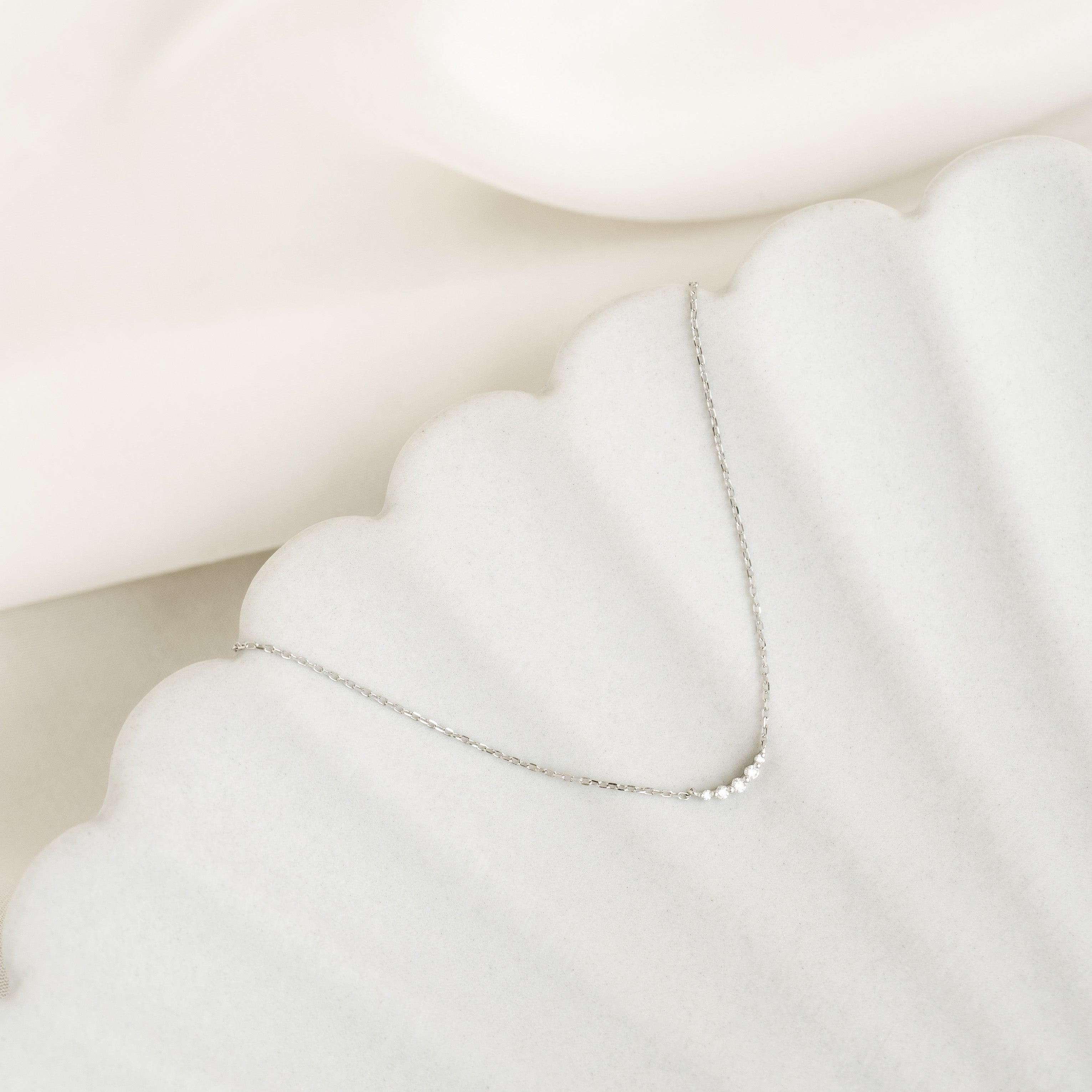 Diamond Curved Bar Necklace White Gold - Jemma