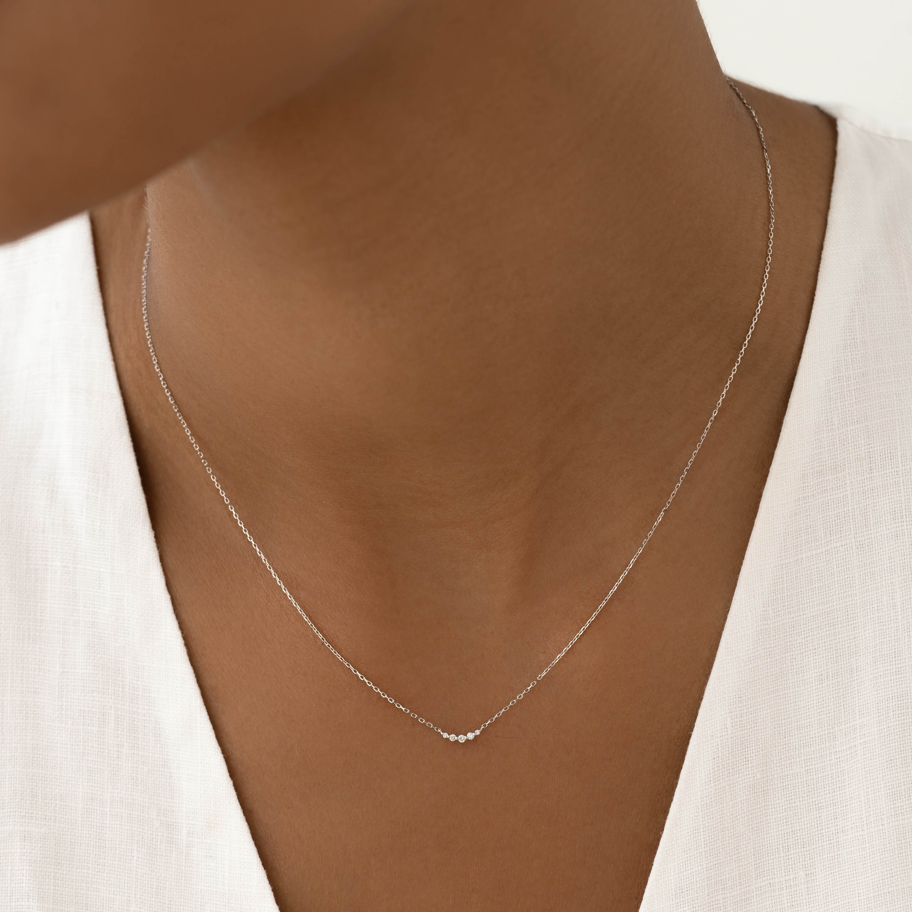 Diamond Curved Bar Necklace White Gold - Jemma
