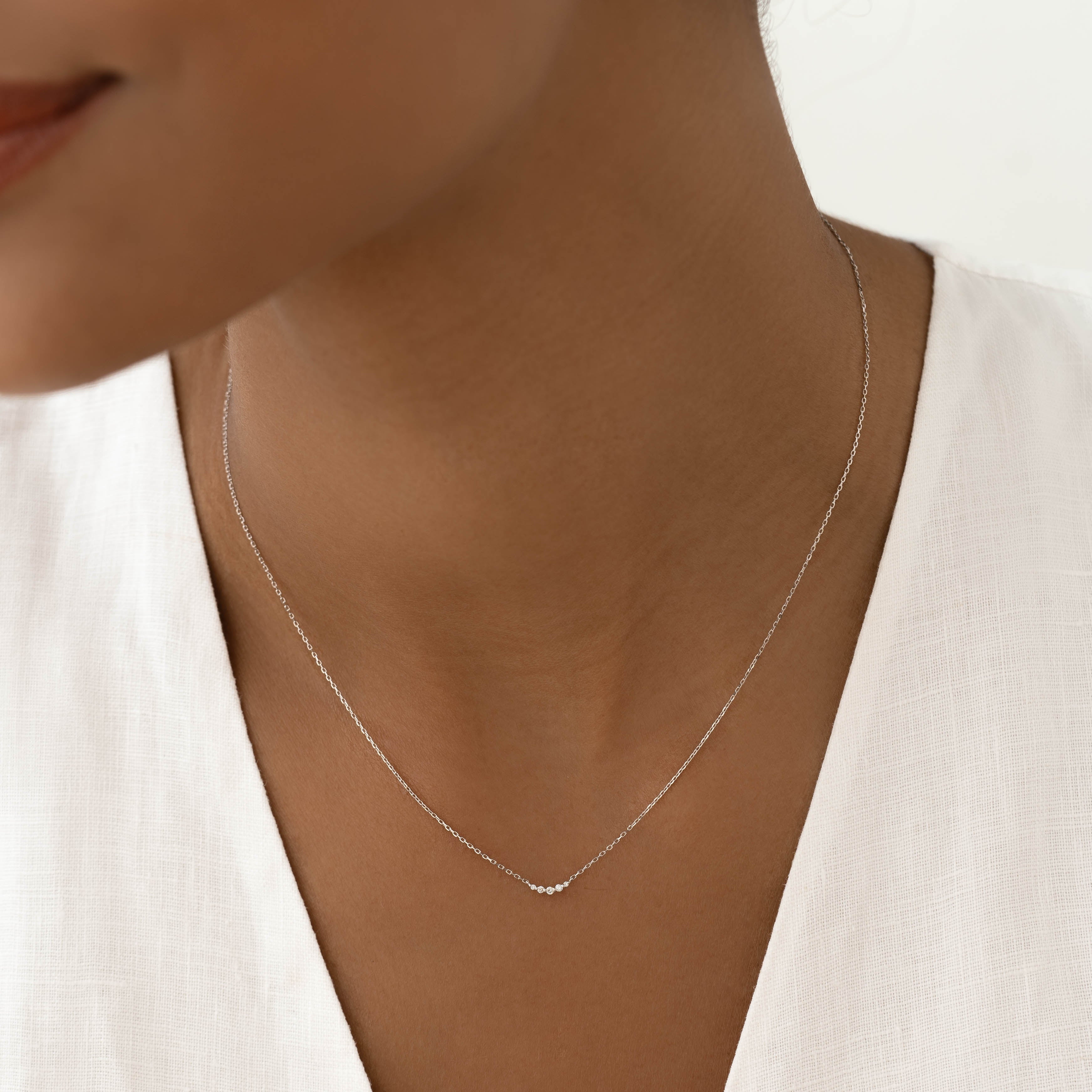 Diamond Curved Bar Necklace White Gold - Jemma