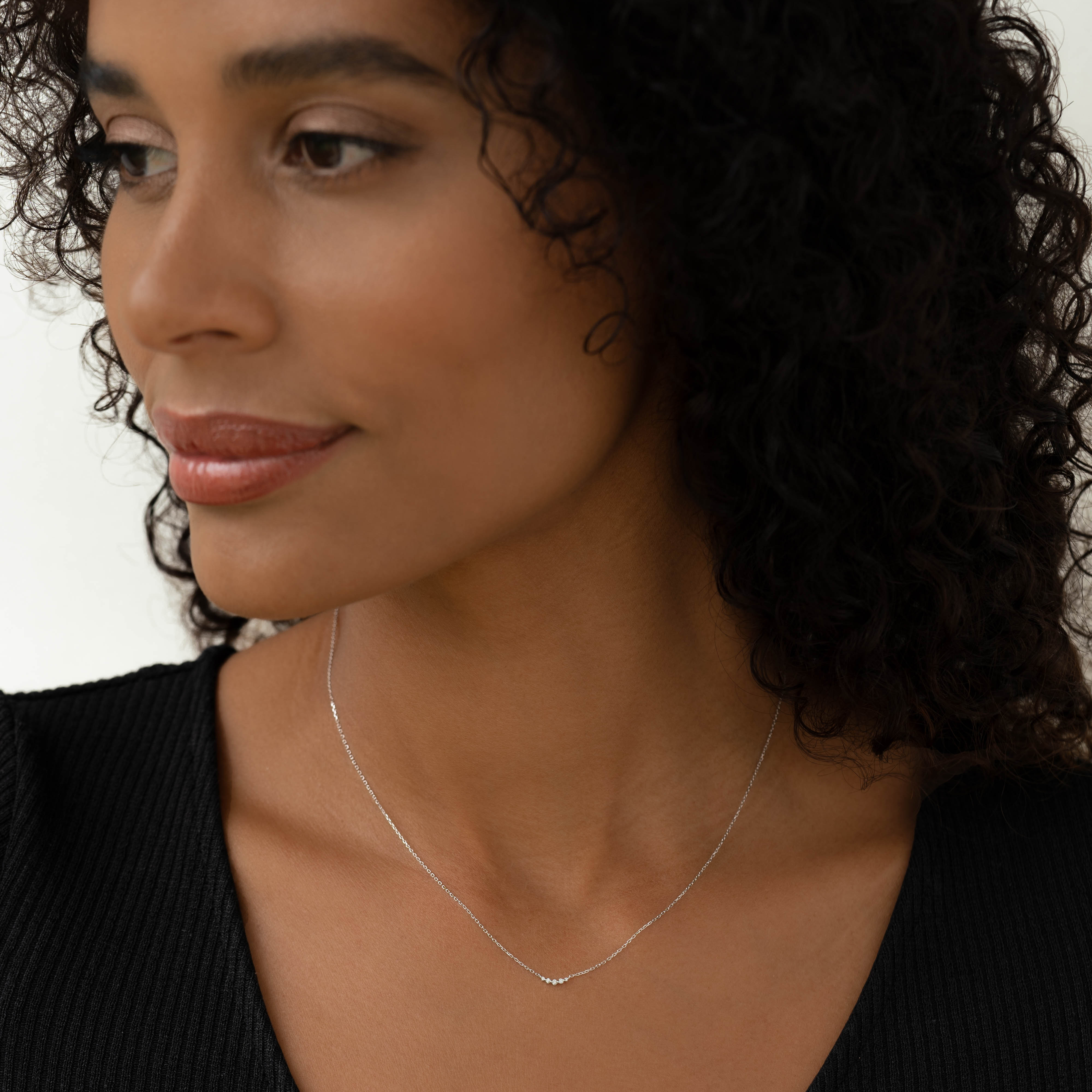 Diamond Curved Bar Necklace White Gold - Jemma