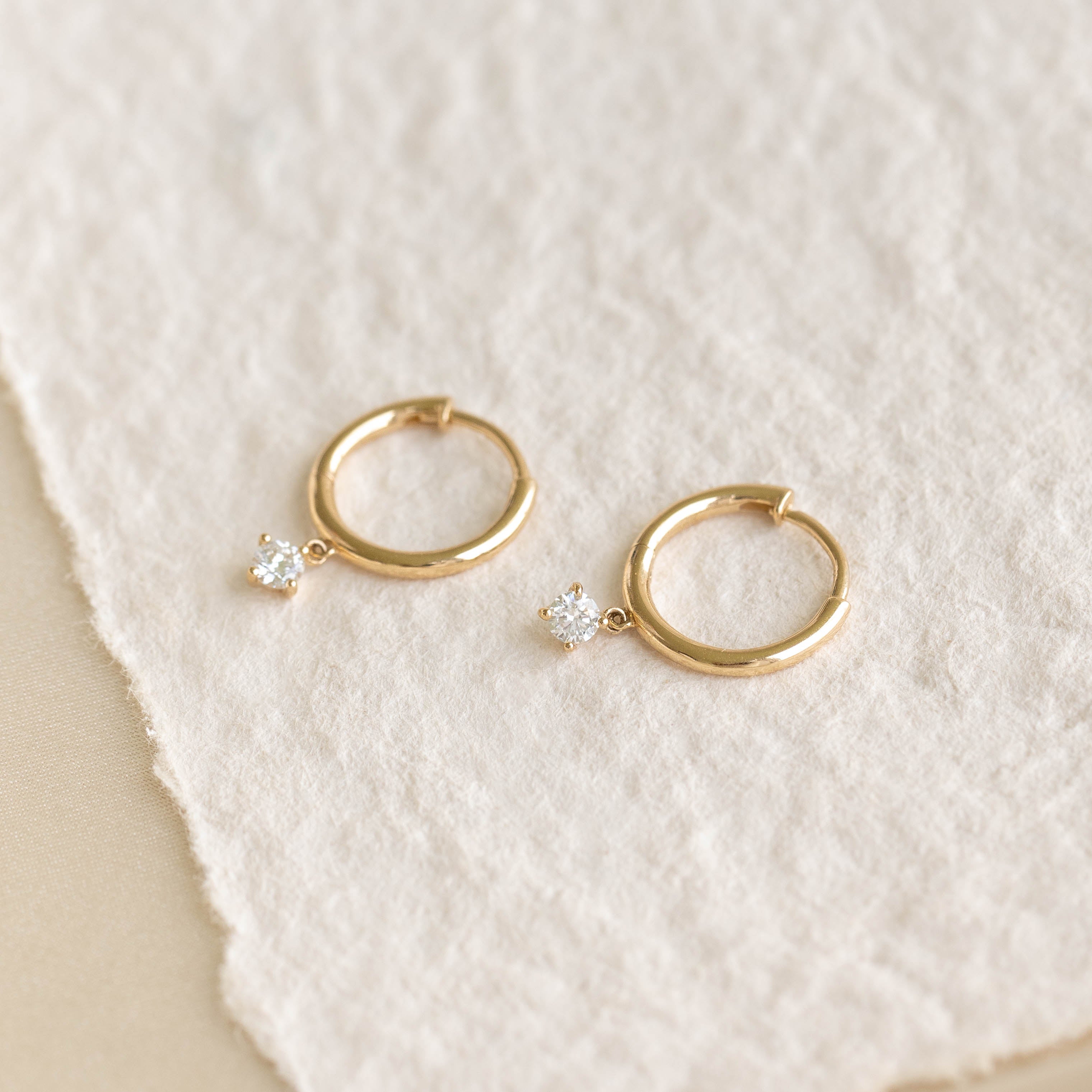 Diamond Drop Huggie Earrings 14k Gold - Joleen