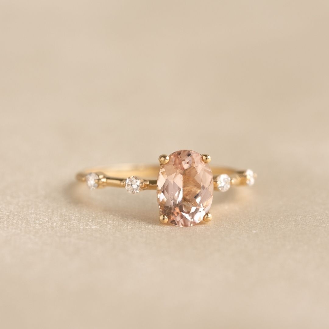 Oval Morganite and Diamond Ring 14k Gold - Demetria