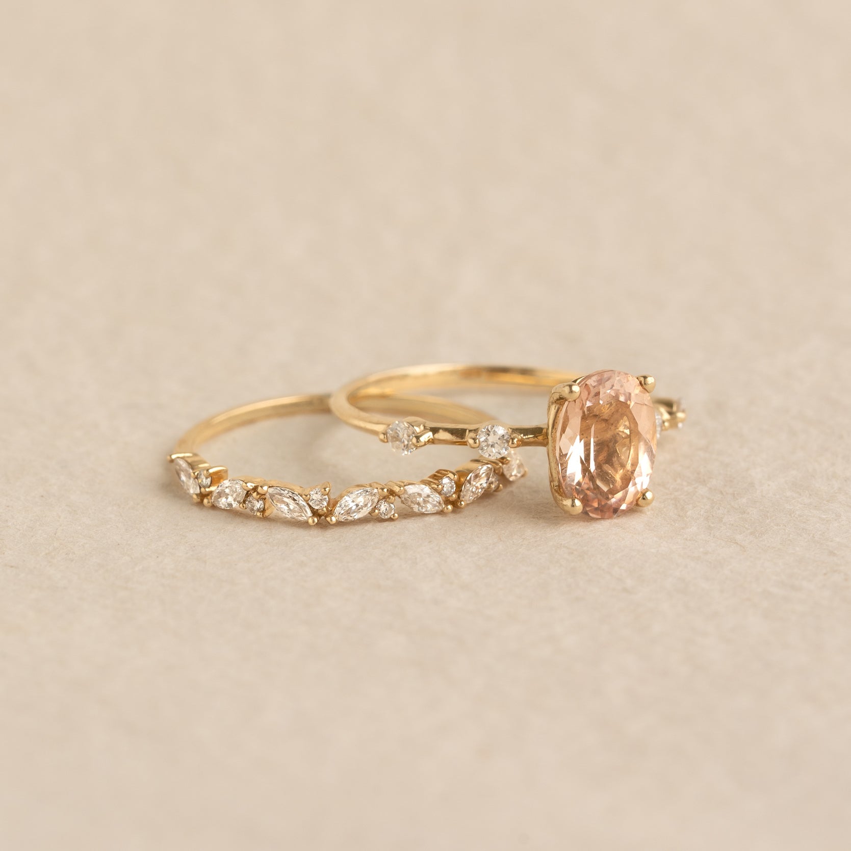 Oval Morganite and Diamond Ring 14k Gold - Demetria