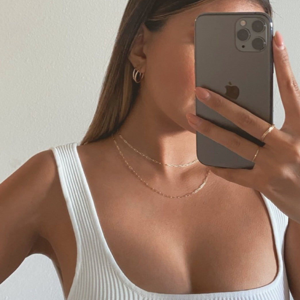 14k paperclip layering set