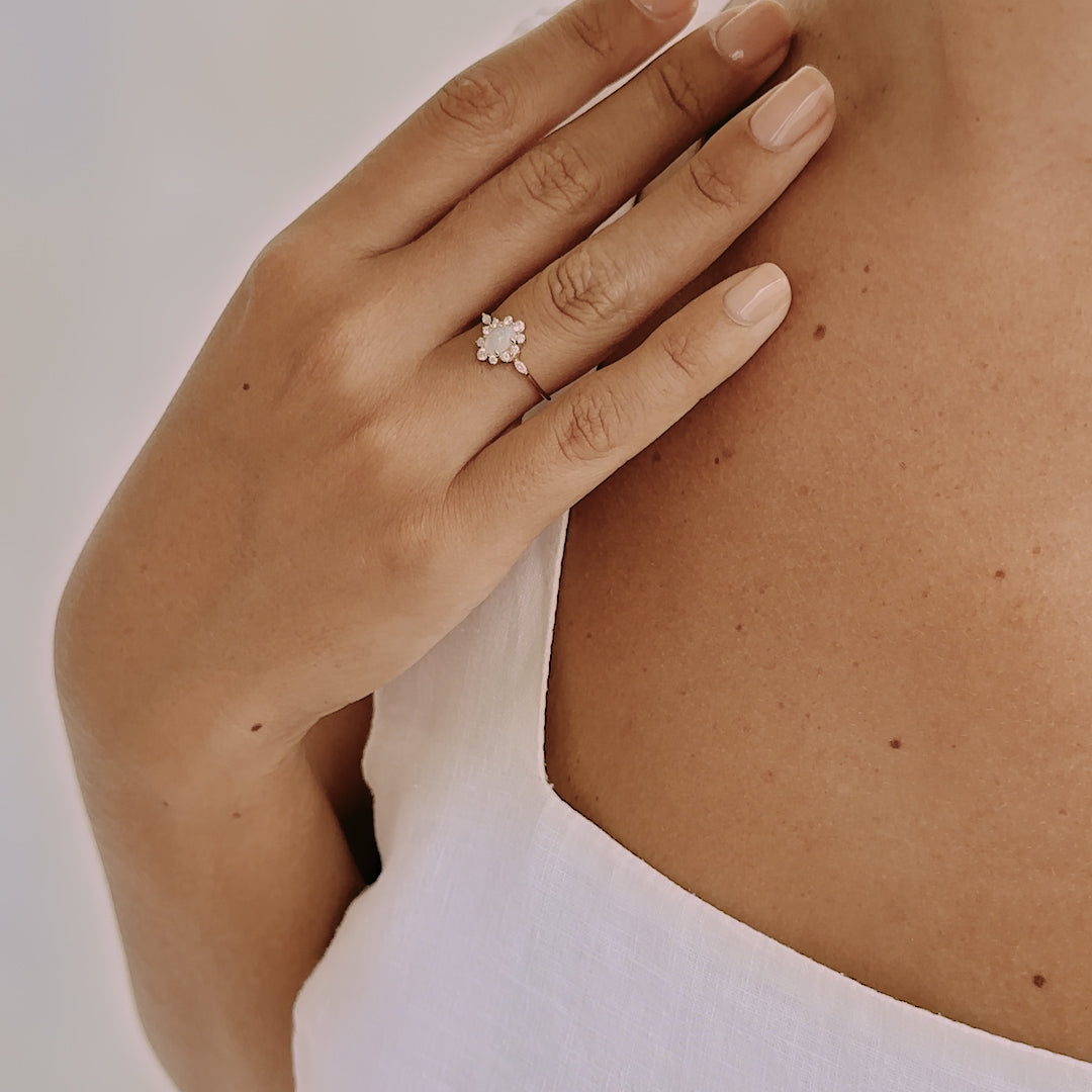 Sunburst Opal Halo Ring - Solana