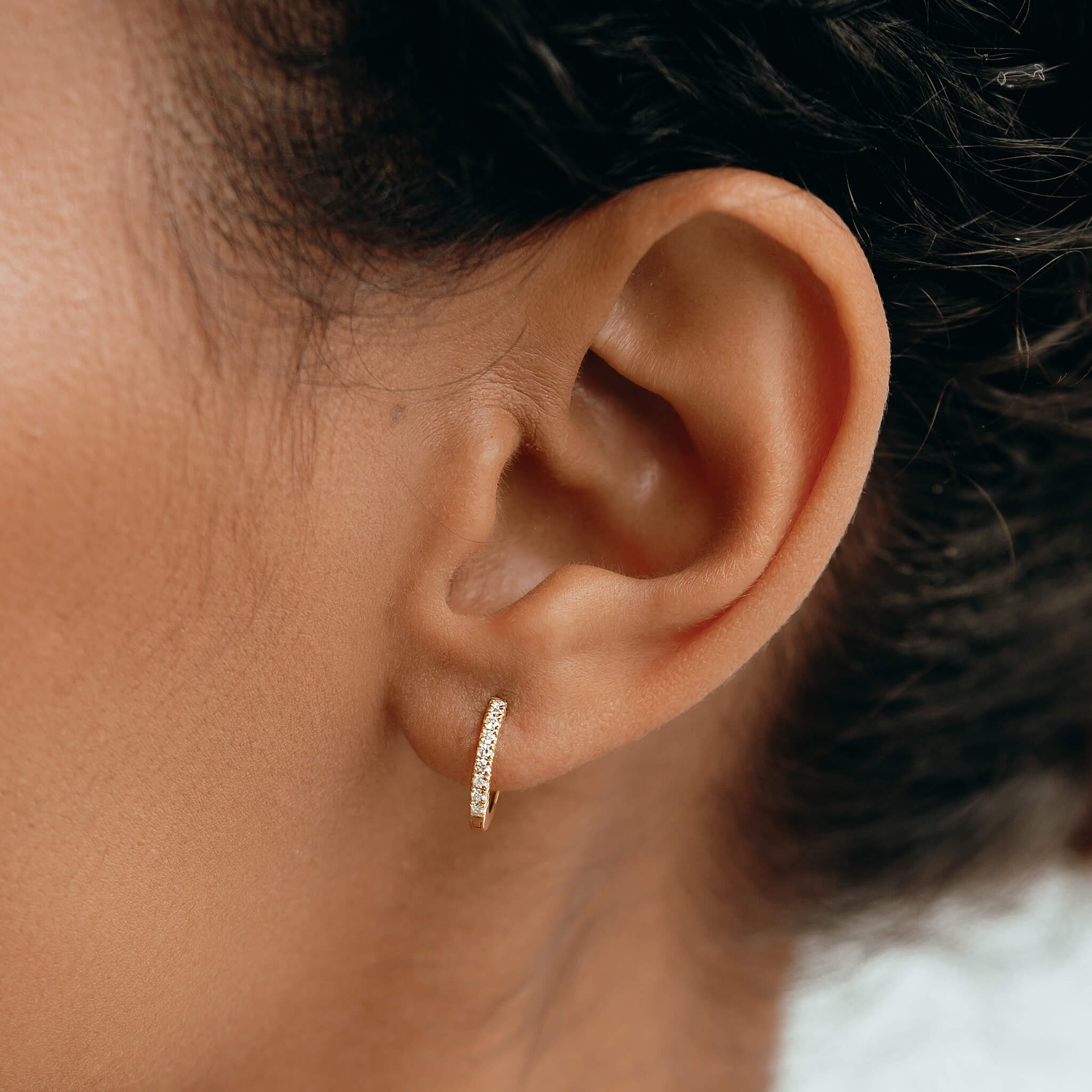 14k Yellow Gold Diamond Huggie Earrings - Susanna