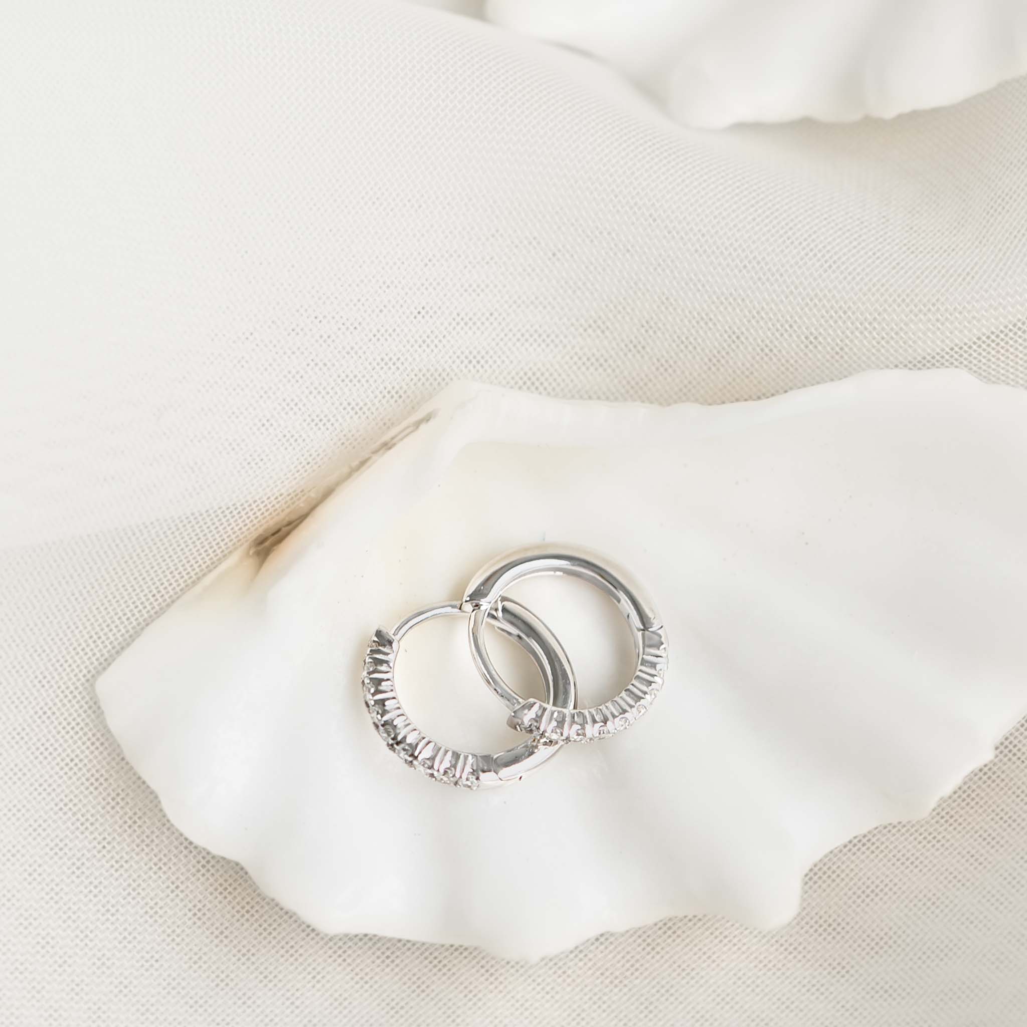 14k White Gold Diamond Huggie Earrings - Susanna